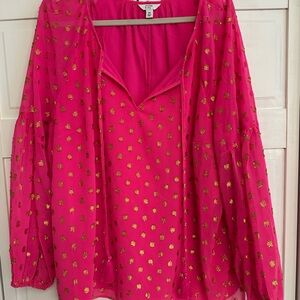 Crown & Ivy Pink Blouse with Gold Accents